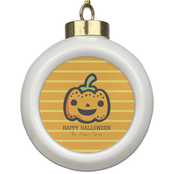 Custom Halloween Pumpkin Ceramic Ball Ornament (Personalized)