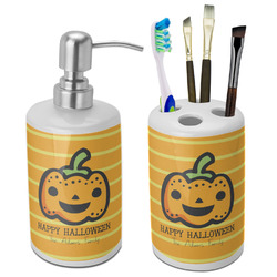 Halloween Pumpkin Ceramic Bathroom Accessories Set (Personalized)