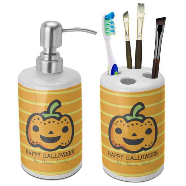 Custom Halloween Pumpkin Ceramic Bathroom Accessories Set (Personalized)