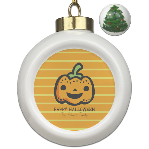 Custom Halloween Pumpkin Ceramic Ball Ornament - Christmas Tree (Personalized)