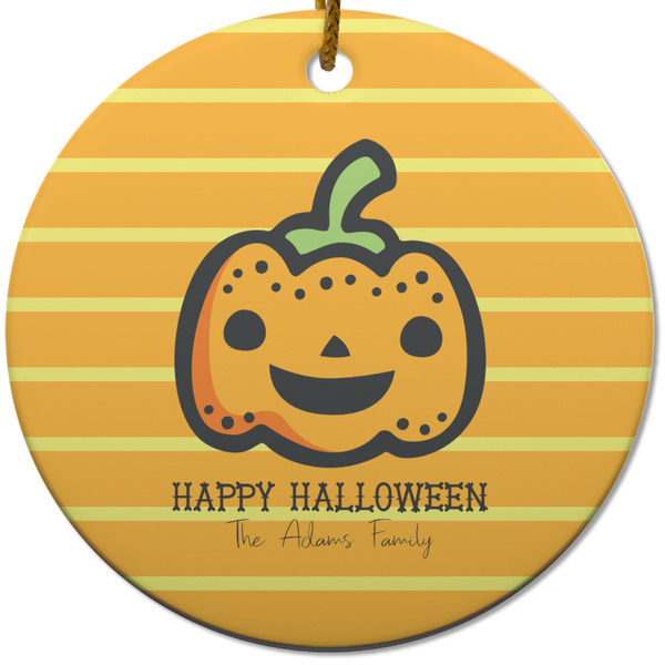 Custom Halloween Pumpkin Round Ceramic Ornament w/ Name or Text