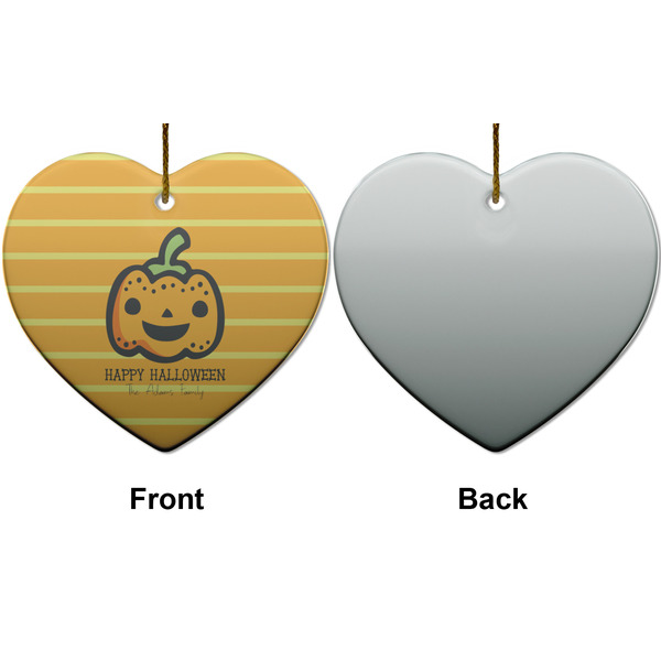 Halloween Pumpkin Ceramic Flat Ornament - Heart Front & Back (APPROVAL)