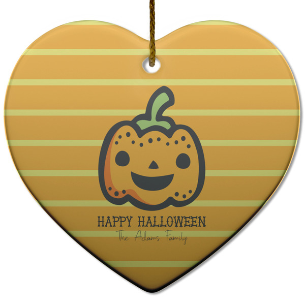 Custom Halloween Pumpkin Heart Ceramic Ornament w/ Name or Text