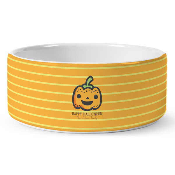 Custom Halloween Pumpkin Ceramic Dog Bowl - Large (Personalized)