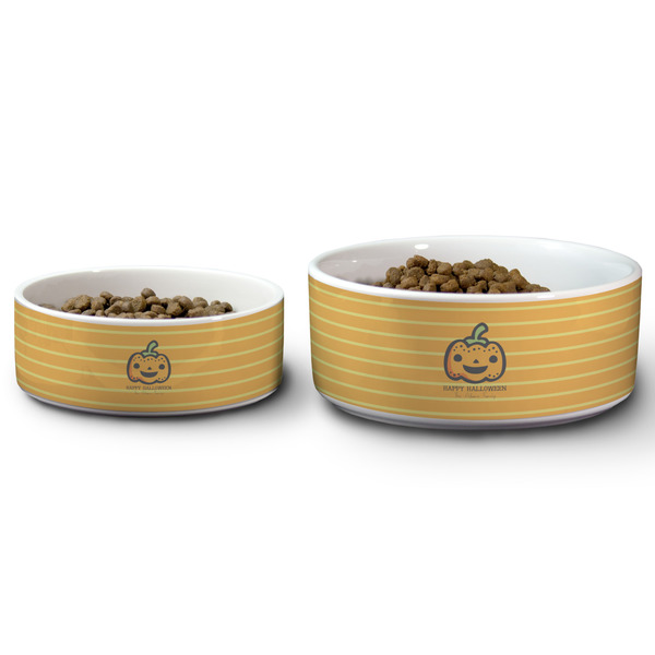 Halloween Pumpkin Ceramic Dog Bowls - Size Comparison