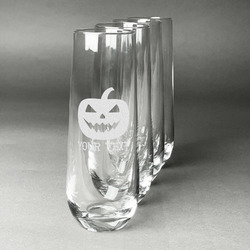 Halloween Pumpkin Champagne Flute - Stemless Engraved - Set of 4 (Personalized)