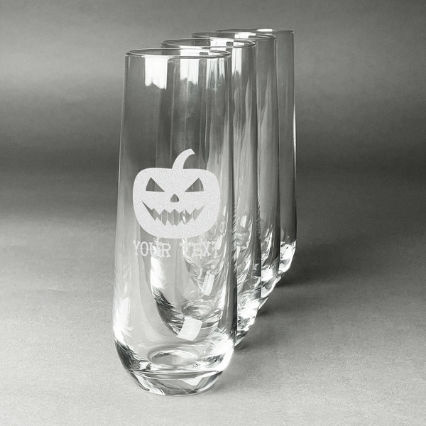 Custom Halloween Pumpkin Champagne Flute - Stemless Engraved - Set of 4 (Personalized)