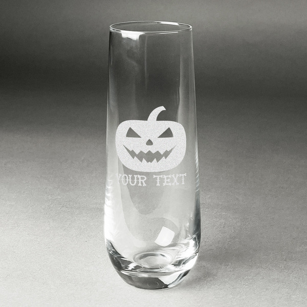 Custom Halloween Pumpkin Champagne Flute - Stemless Engraved - Single (Personalized)
