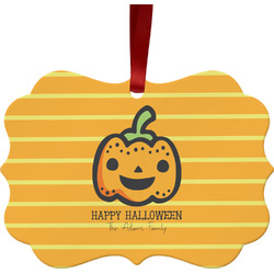 Halloween Pumpkin Metal Frame Ornament - Double Sided w/ Name or Text