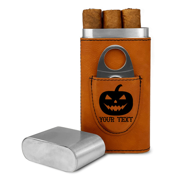 Custom Halloween Pumpkin Cigar Case with Cutter - Rawhide (Personalized)