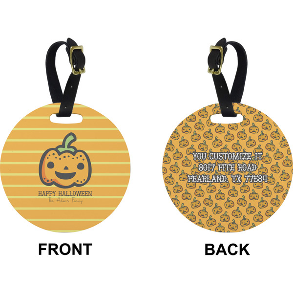 Halloween Pumpkin Circle Luggage Tag (Front + Back)