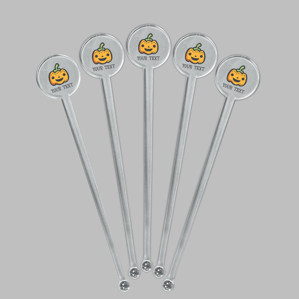 Halloween Pumpkin Clear Plastic 7" Stir Stick - Round - Fan View