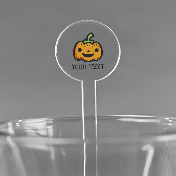 Custom Halloween Pumpkin 7" Round Plastic Stir Sticks - Clear (Personalized)