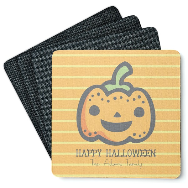Custom Halloween Pumpkin Square Rubber Backed Coasters - Set of 4 (Personalized)