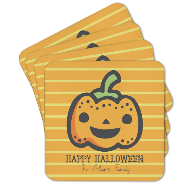 Custom Halloween Pumpkin Cork Coaster - Set of 4 w/ Name or Text
