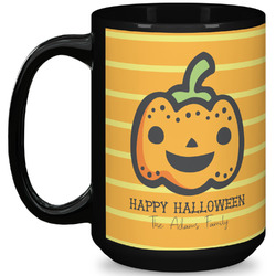 Halloween Pumpkin 15 Oz Coffee Mug - Black (Personalized)