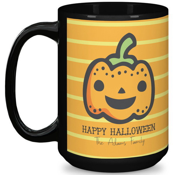 Custom Halloween Pumpkin 15 Oz Coffee Mug - Black (Personalized)