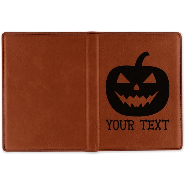 Halloween Pumpkin Cognac Leather Passport Holder Outside Single Sided - Apvl