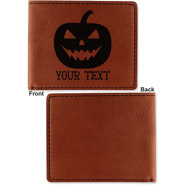 Halloween Pumpkin Cognac Leatherette Bifold Wallets - Front and Back Single Sided - Apvl