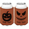 Halloween Pumpkin Cognac Leatherette Can Sleeve - Double Sided Front and Back