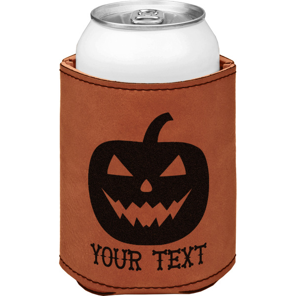 Halloween Pumpkin Cognac Leatherette Can Sleeve - Single Front