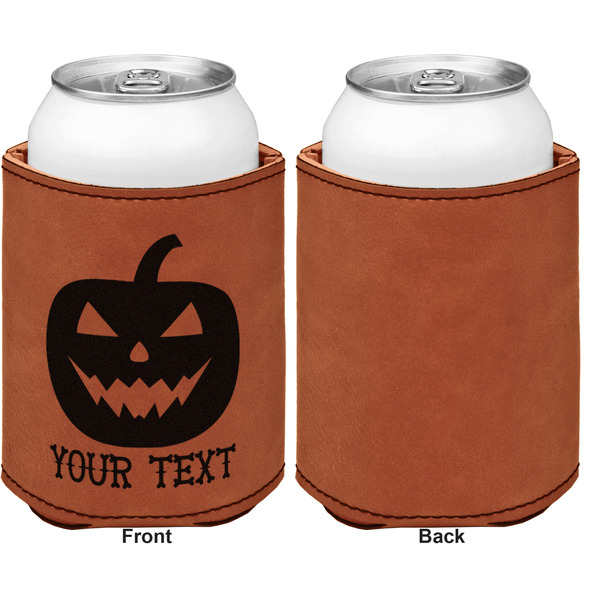 Halloween Pumpkin Cognac Leatherette Can Sleeve - Single Sided Front and Back