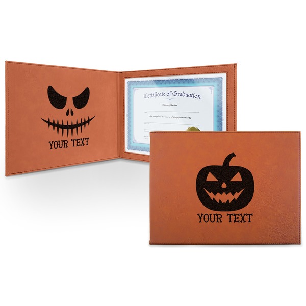 Custom Halloween Pumpkin Leatherette Certificate Holder - Front and Inside (Personalized)