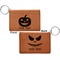 Halloween Pumpkin Cognac Leatherette Keychain ID Holders - Front and Back Apvl