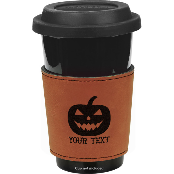 Custom Halloween Pumpkin Leatherette Cup Sleeve - Single Sided (Personalized)