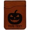 Halloween Pumpkin Cognac Leatherette Phone Wallet close up