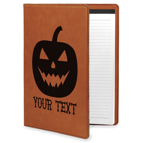 Custom Halloween Pumpkin Leatherette Portfolio with Notepad - Large - Single Sided (Personalized)