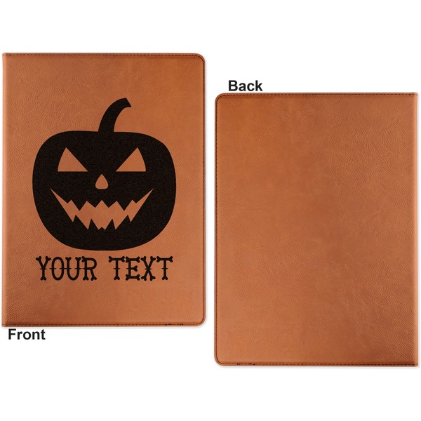 Halloween Pumpkin Cognac Leatherette Portfolios with Notepad - Large - Single Sided - Apvl