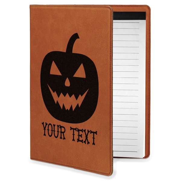 Custom Halloween Pumpkin Leatherette Portfolio with Notepad - Small - Double Sided (Personalized)