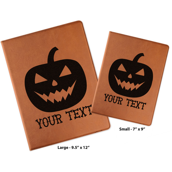 Halloween Pumpkin Cognac Leatherette Portfolios with Notepads - Compare Sizes