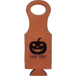 Halloween Pumpkin Leatherette Wine Tote - Double Sided (Personalized)