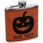 Halloween Pumpkin Leatherette Wrapped Stainless Steel Flask (Personalized)