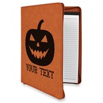 Halloween Pumpkin Leatherette Zipper Portfolio with Notepad - Double Sided (Personalized)