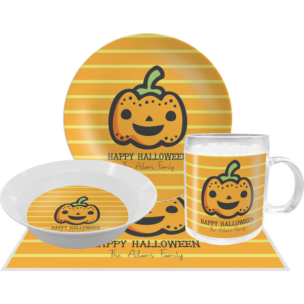 Custom Halloween Pumpkin Dinner Set - Single 4 Pc Setting w/ Name or Text