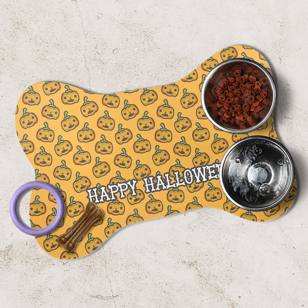 Halloween Pumpkin Dog Bone Shaped Mat Lifestyle