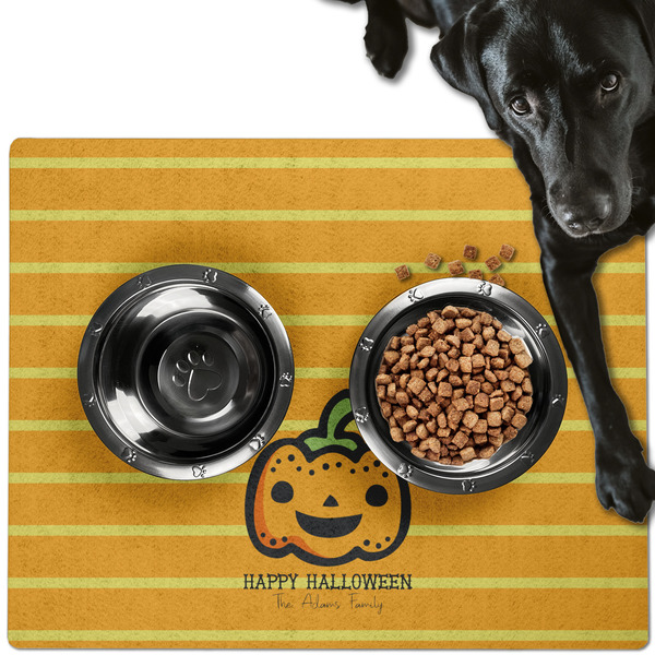 Custom Halloween Pumpkin Dog Food Mat - Large w/ Name or Text