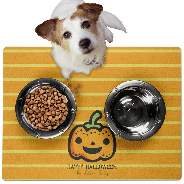 Custom Halloween Pumpkin Dog Food Mat - Medium w/ Name or Text