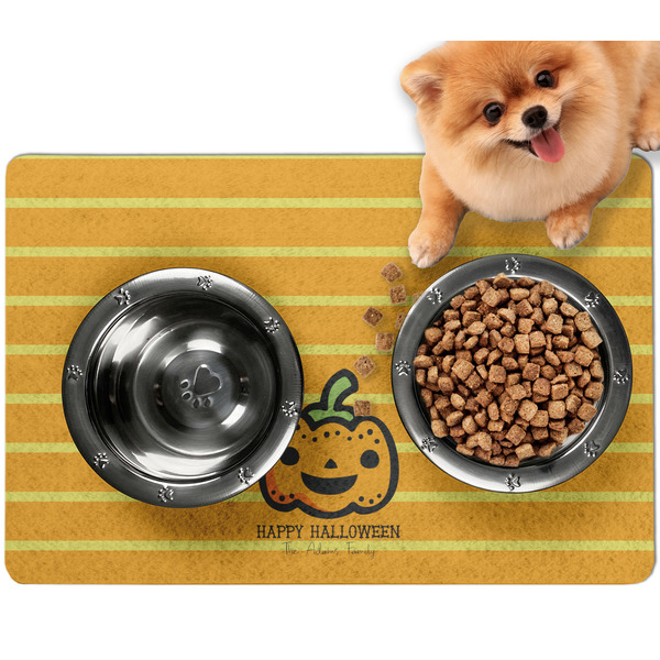 Custom Halloween Pumpkin Dog Food Mat - Small w/ Name or Text
