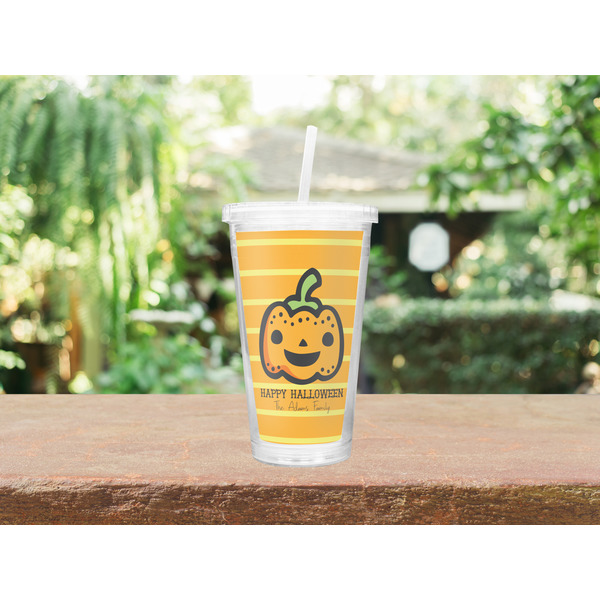 Halloween Pumpkin Double Wall Tumbler with Straw Lifestyle