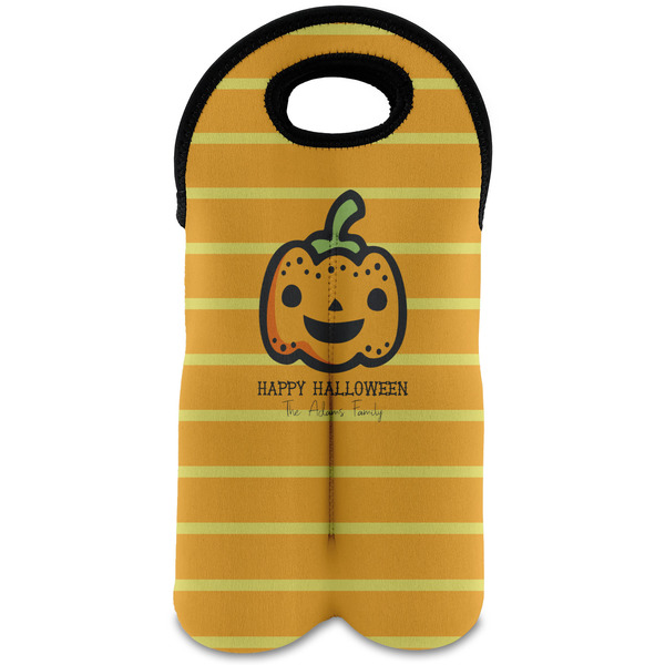 Custom Halloween Pumpkin Wine Tote Bag (2 Bottles) (Personalized)