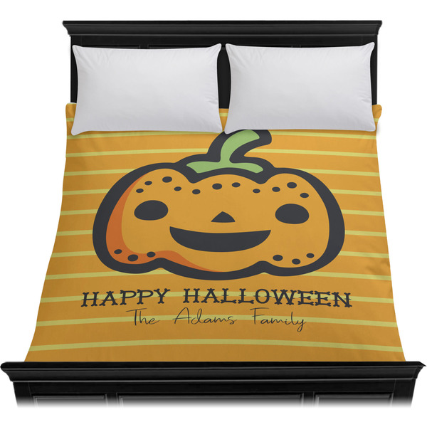 Halloween Pumpkin Duvet Cover - Queen - On Bed - No Prop