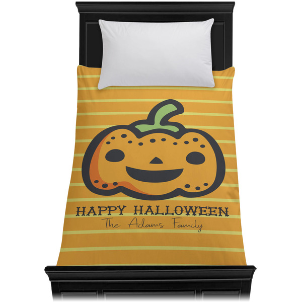 Halloween Pumpkin Duvet Cover - Twin - On Bed - No Prop