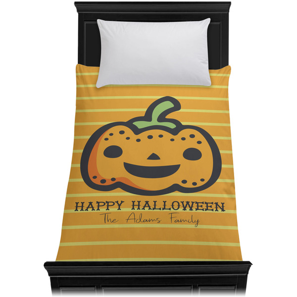Halloween Pumpkin Duvet Cover - Twin XL - On Bed - No Prop