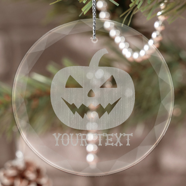 Custom Halloween Pumpkin Engraved Glass Ornament (Personalized)