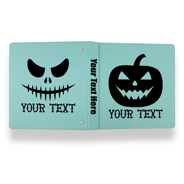 Halloween Pumpkin Leather Binder - 1" - Teal - Back Spine Front View