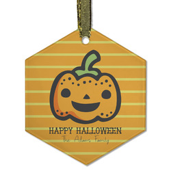 Halloween Pumpkin Flat Glass Ornament - Hexagon w/ Name or Text